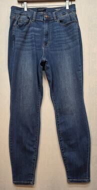 Judy Blue Skinny Jeans Medium Darkk Wash Whiskered Stretch Denim Sz 14W